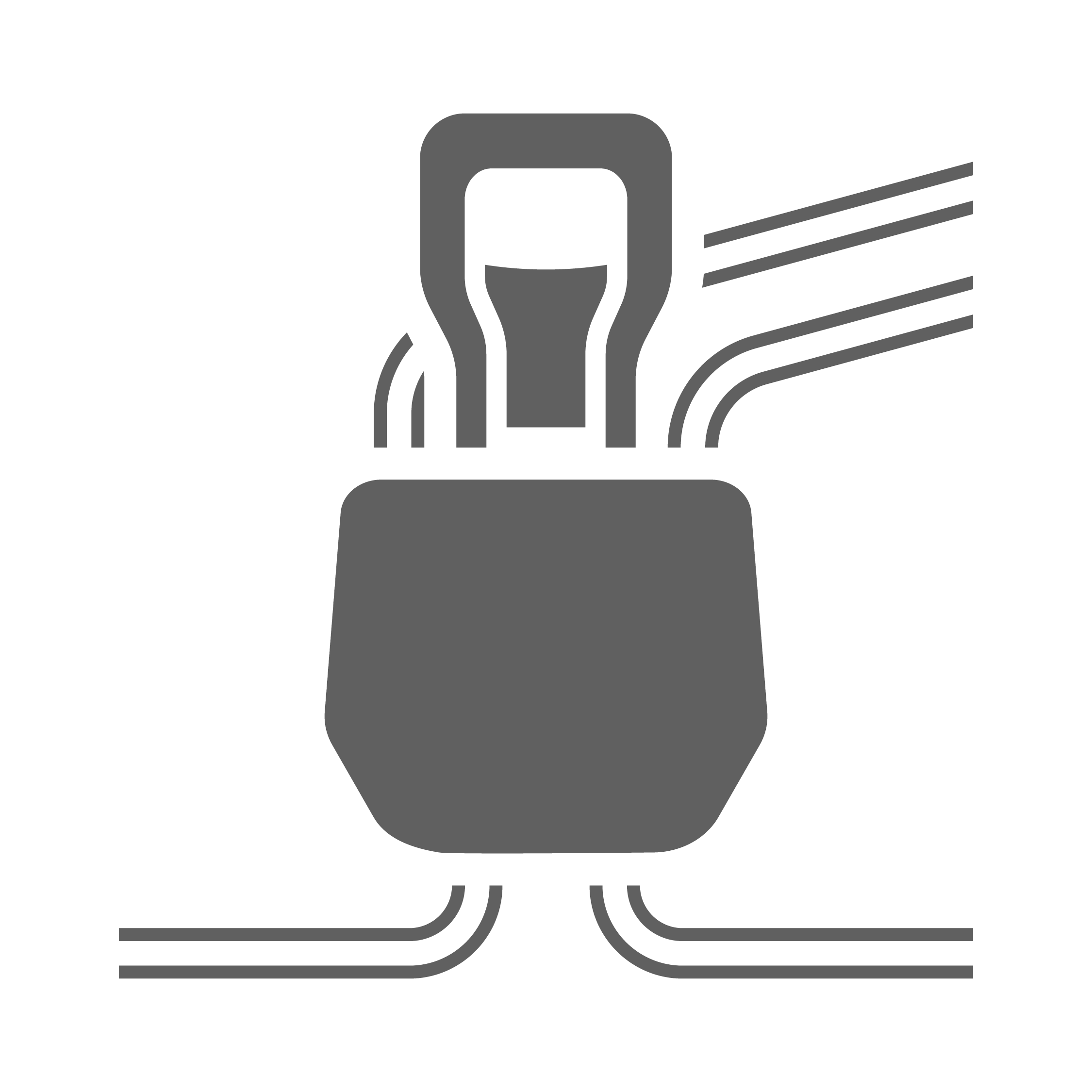 Gray padlock icon with three lines extending from it.