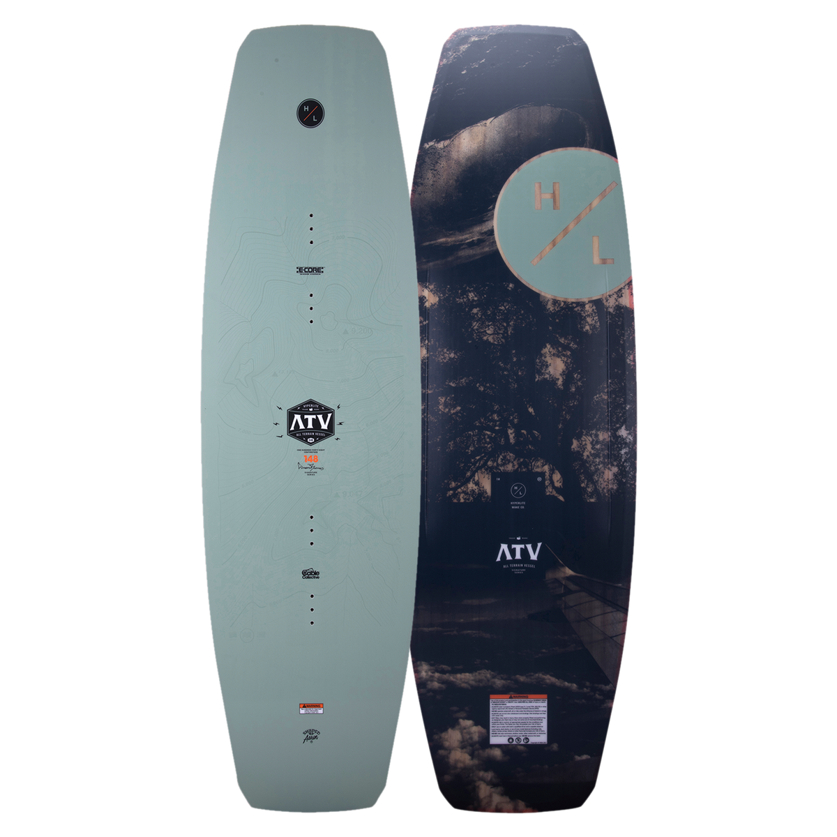 ATV 2023 Cable Wakeboard: Front & back view with nature-inspired graphics.