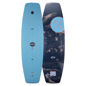Top and base of wakeboard, blue and forest designs with E-Core, showcased: ATV 2023.
