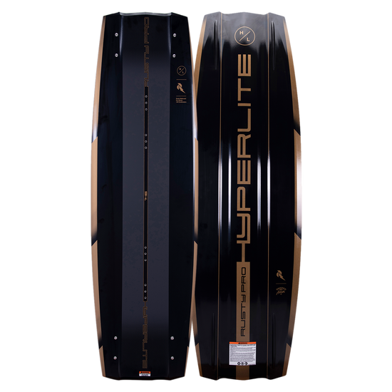 Rusty Pro 2023 wakeboard, black and gold, with Biolite 3 Core and sleek design.