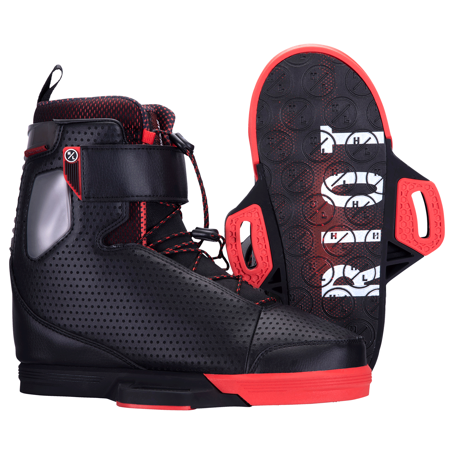 Riot Boot 2023 in black/red features Pro Liner & visible perforated sole pattern.