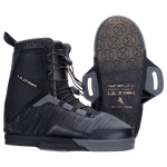 Ultra Binding 2023: Black/gray high-top boot with Fusion Plate, designed for outdoor use.