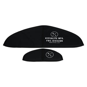 Top view of the Foil Wing Cover Set for Booster and Commander with black sleeves and printed logos.