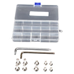 Top view of the Aluminum Foil Mast Hardware Kit with open case, bolts, and tools arranged below.