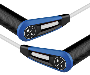 Two blue/black suede grips with H & L tension indicators in Team Rope Package.