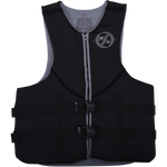 Mens Indy Big & Tall CGA vest, black/gray; USCG approved, with buckles and zipper.