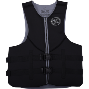 Mens Indy Big & Tall CGA vest, black/gray; USCG approved, with buckles and zipper.