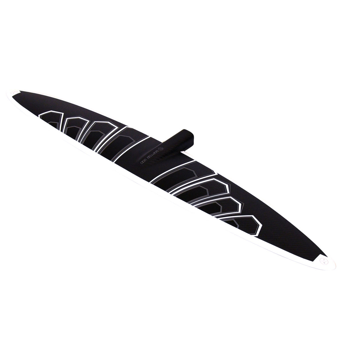 Raptor 1100 Front Wing: Carbon surfboard fin with geometric patterns for advanced riders.