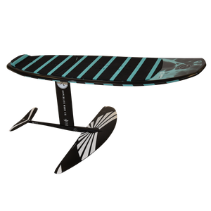 Shuttle with Falcon Foil Kit, teal/black stripe, and winged hydrofoil.