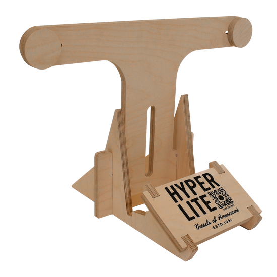 Wake& Surf Display Stand with QR code and Vessel of Amusement EST. 1981 text.