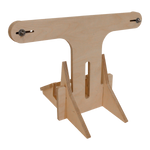 Wake& Surf Display Stand with notches and a T-shaped top.