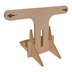 Wake& Surf Display Stand with notches and a T-shaped top.