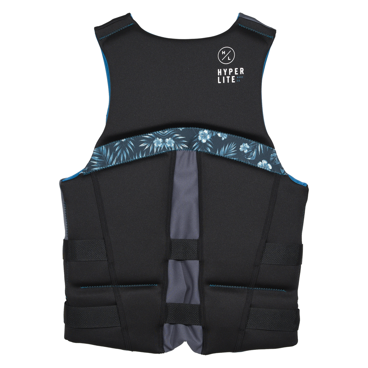 Back view of Logic - Men's CGA Vest Blue Hawaiian in black with a floral band and Hyperlite logo on top.