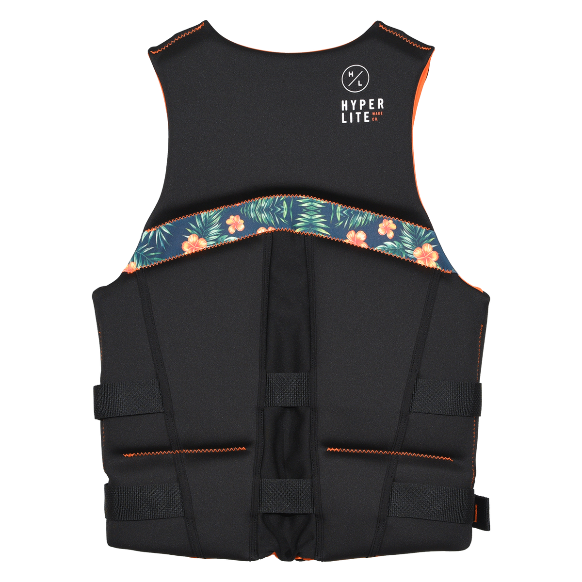 Back view of Logic - Men's CGA Vest Orange Hawaiian in black with a floral band and Hyperlite logo on top.
