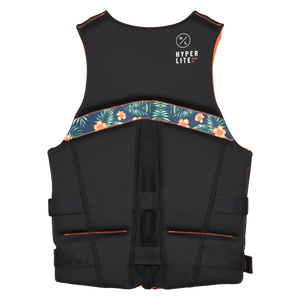 Back view of Logic - Men's CGA Vest Orange Hawaiian in black with a floral band and Hyperlite logo on top.