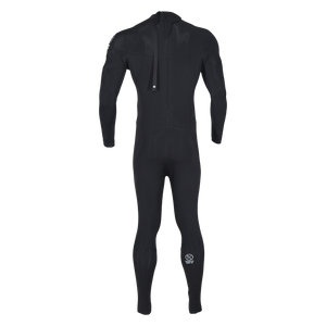 Back view of 2mm Wetsuit Full in black with a back zipper, long pull cord and a white Hyperlite calf logo.