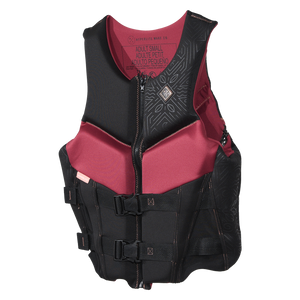 Angled front view of Domain - Women's CGA Vest showing its maroon lining and diamond chest emblem.