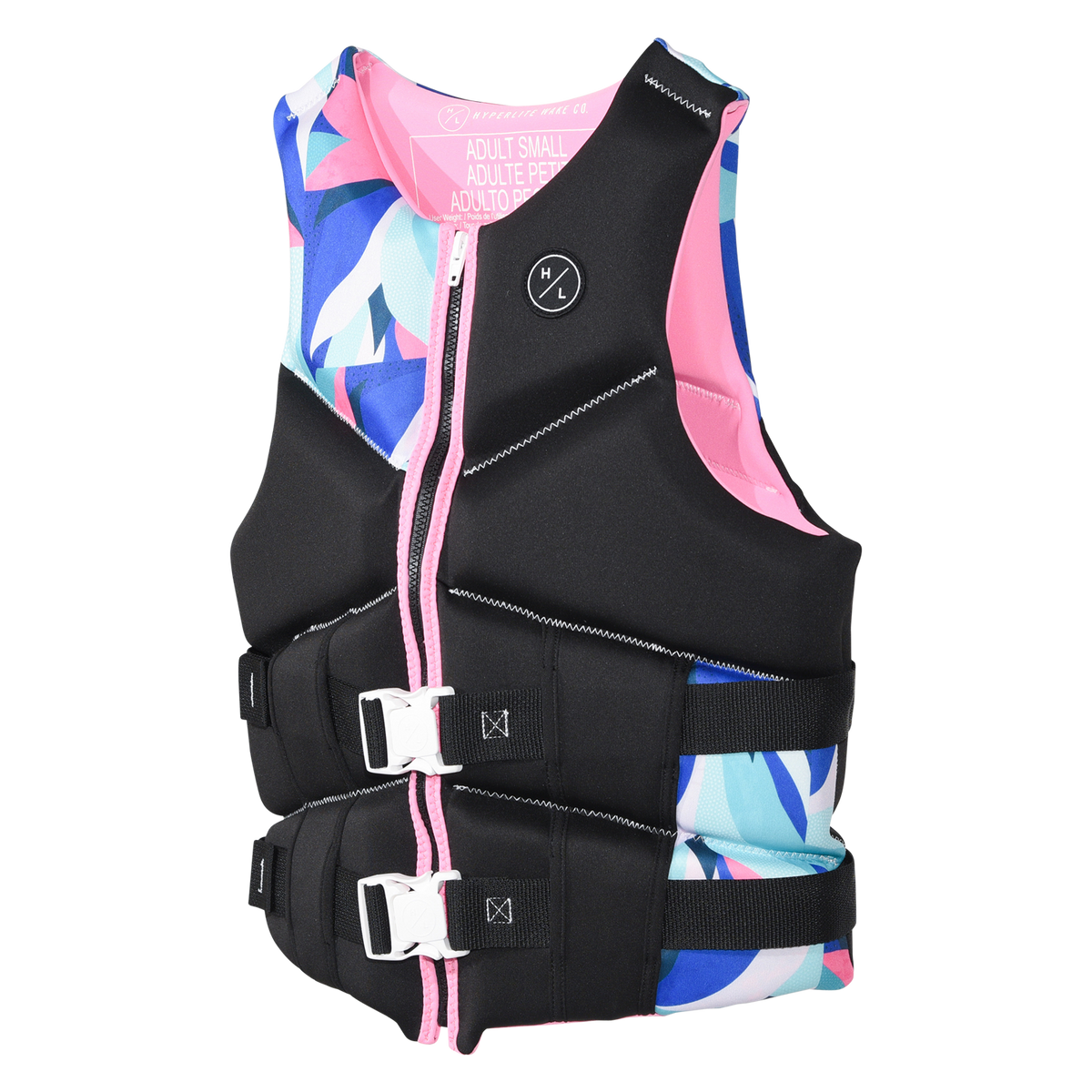 Angled front view of Logic - Women's CGA Vest Lotus Pink showing pink zipper trim and a printed side panel.