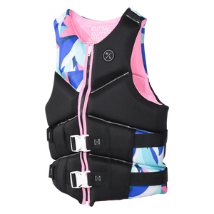 Angled front view of Logic - Women's CGA Vest Lotus Pink showing pink zipper trim and a printed side panel.