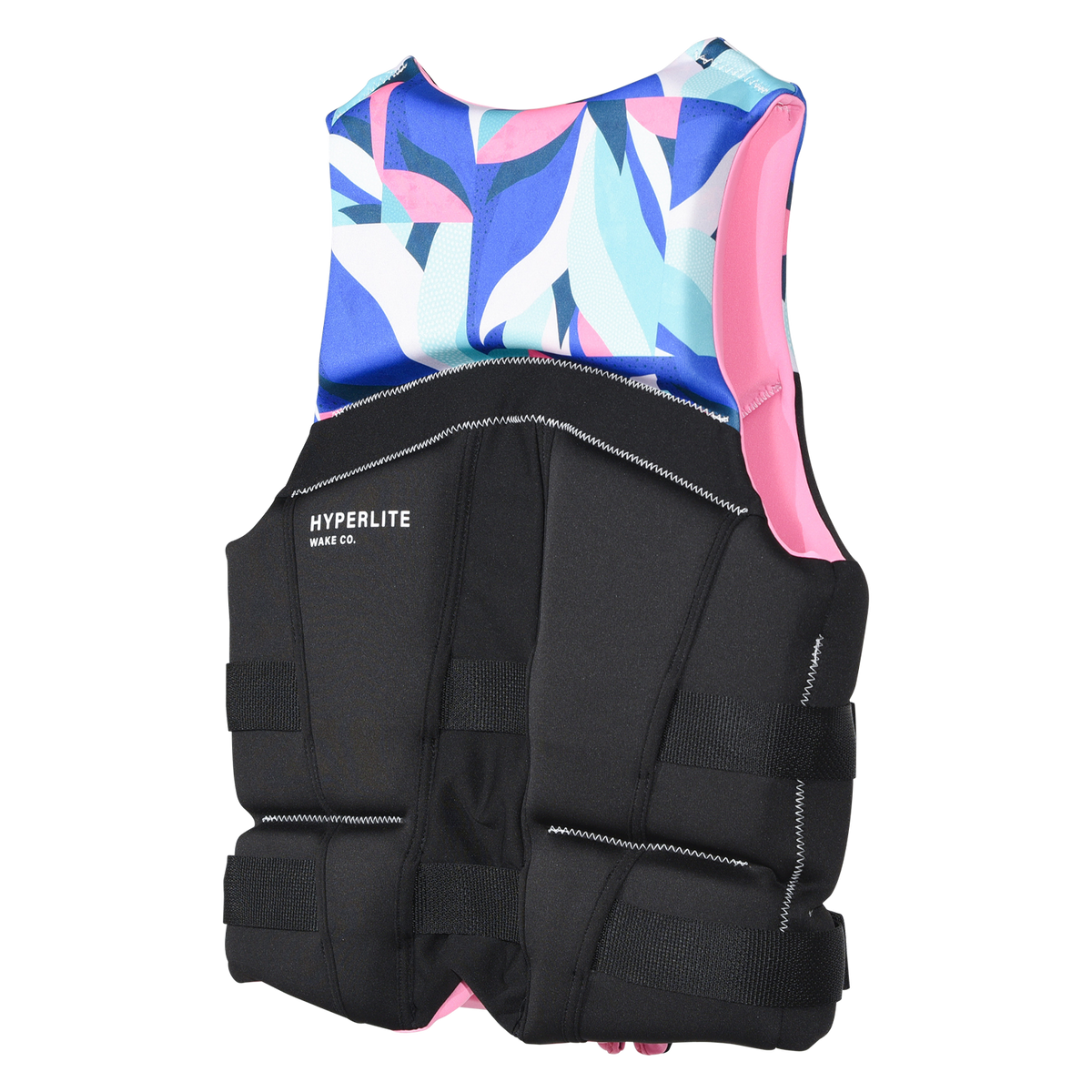 Angled back view of Logic - Women's CGA Vest Lotus Pink showing its abstract print and pink inside lining.