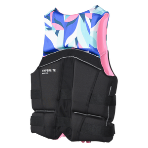 Angled back view of Logic - Women's CGA Vest Lotus Pink showing its abstract print and pink inside lining.
