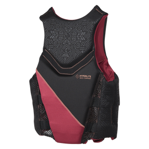 Angled back view of Domain - Women's CGA Vest showing its maroon side lining and mesh side panels.