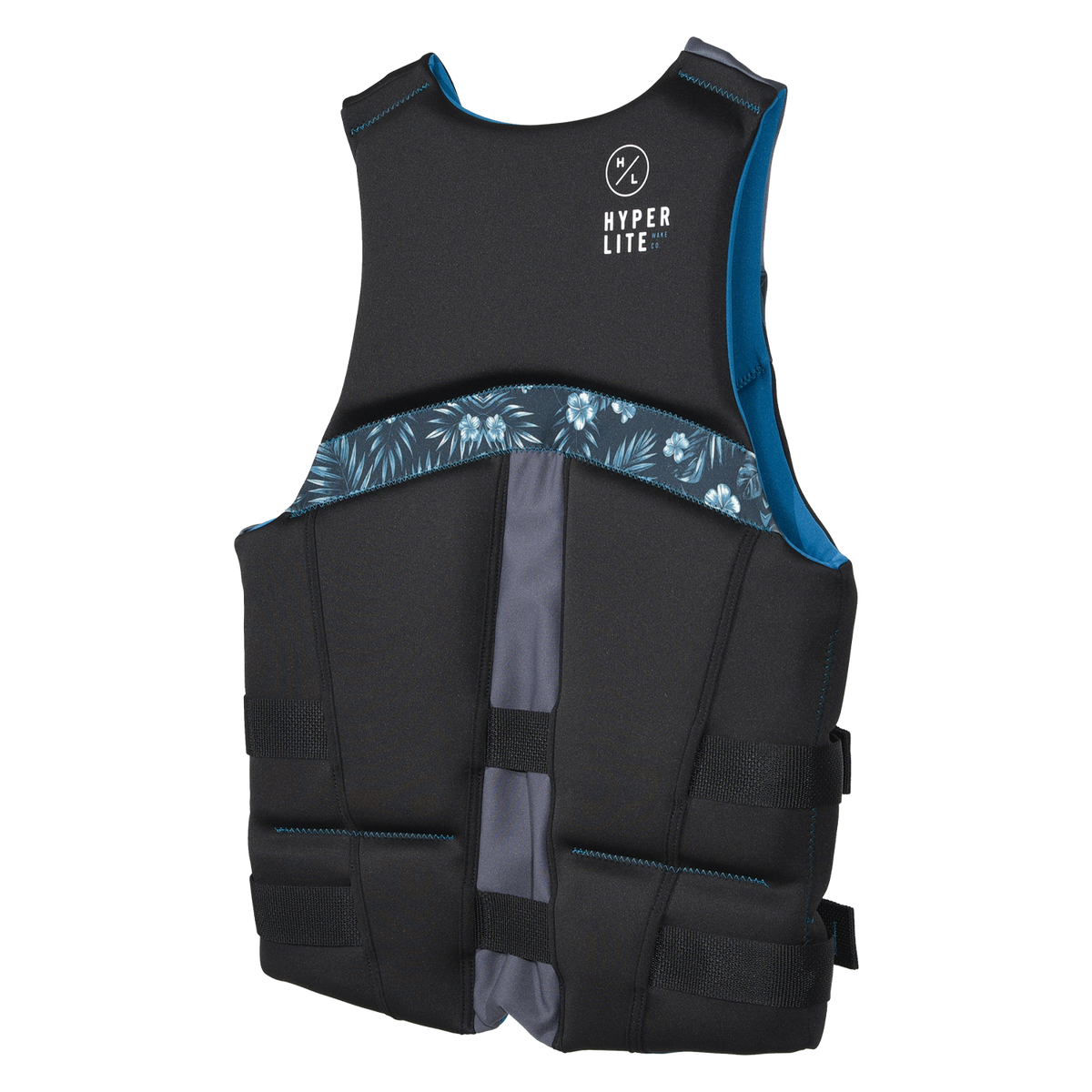 Angled back view of Logic - Men's CGA Vest Blue Hawaiian showing its floral band and blue side lining.