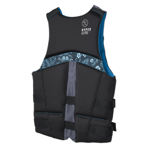 Angled back view of Logic - Men's CGA Vest Blue Hawaiian showing its floral band and blue side lining.