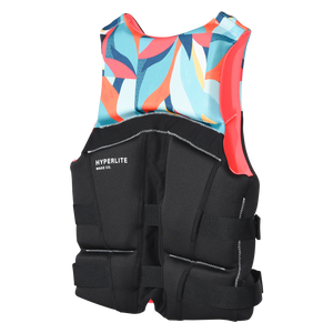 Angled back view of Logic - Women's CGA Vest Flame with coral and aqua upper print and coral side lining.