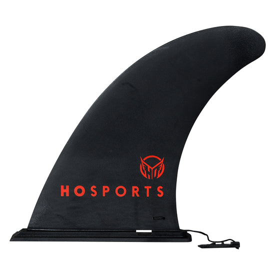 Side view of the iSUP Tool-less Fin with large black fin and red logo on the side.