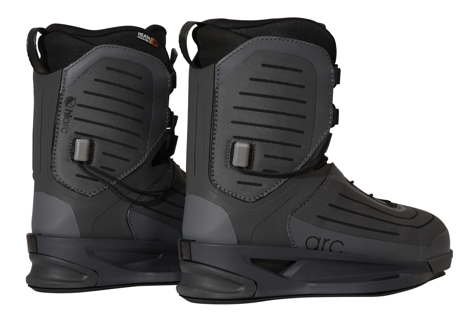 Rear angled view of the ARC Binding pair highlighting dark gray heel and side panels.