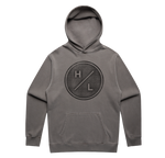 Baja Hoodie in relaxed fit, gray with a front circular H/L logo.