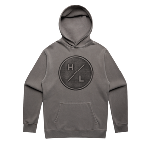 Baja Hoodie in relaxed fit, gray with a front circular H/L logo.