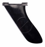 Black toolless fin for the paddleboard with HL logo embossed on the surface.