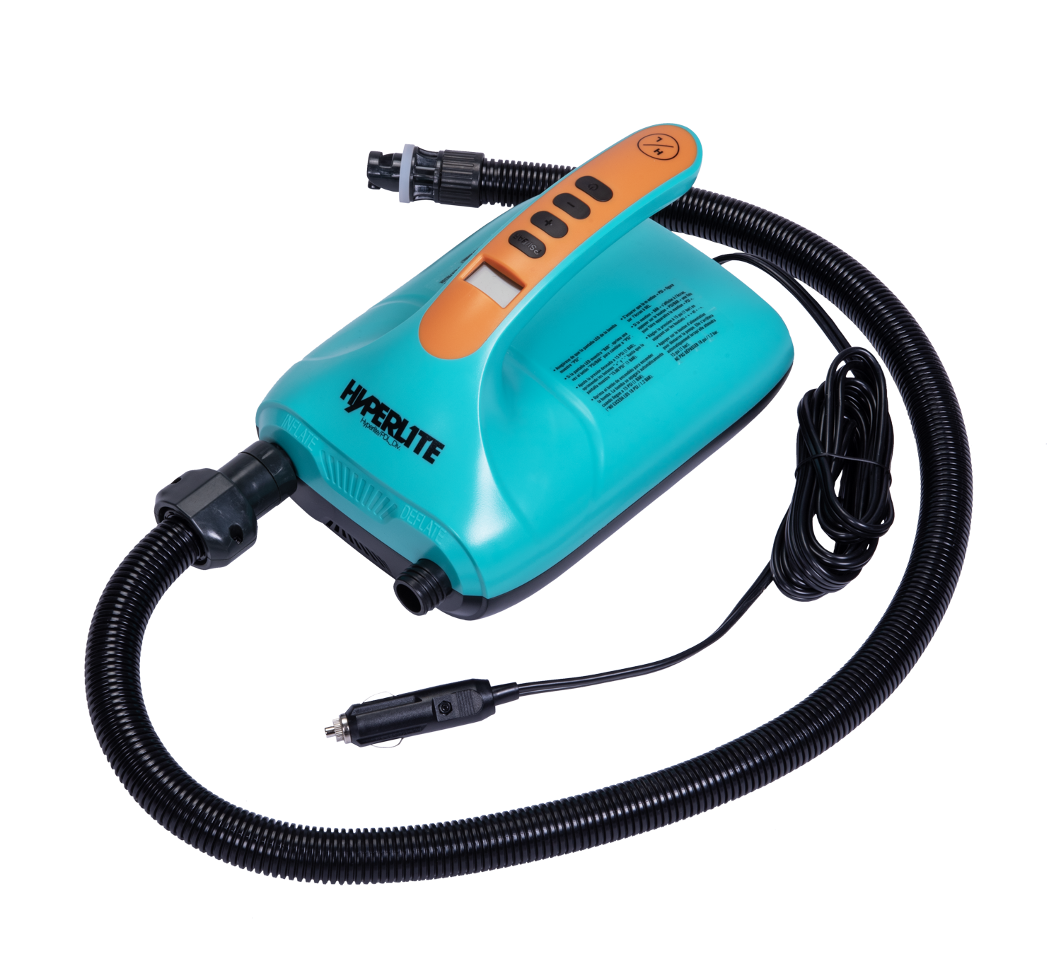 Electric air pump with Nano-Fuse tech and car adapter for Elevation II iSUP Paddle Board.