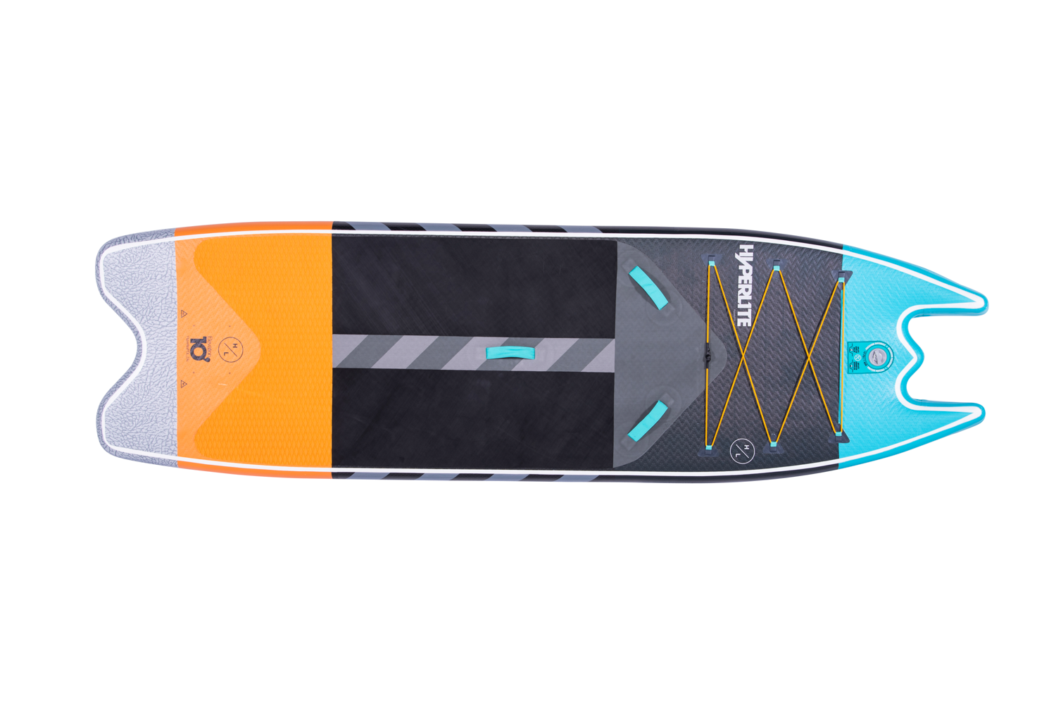 Elevation II paddleboard with dual-pontoon design and bungee cord storage.