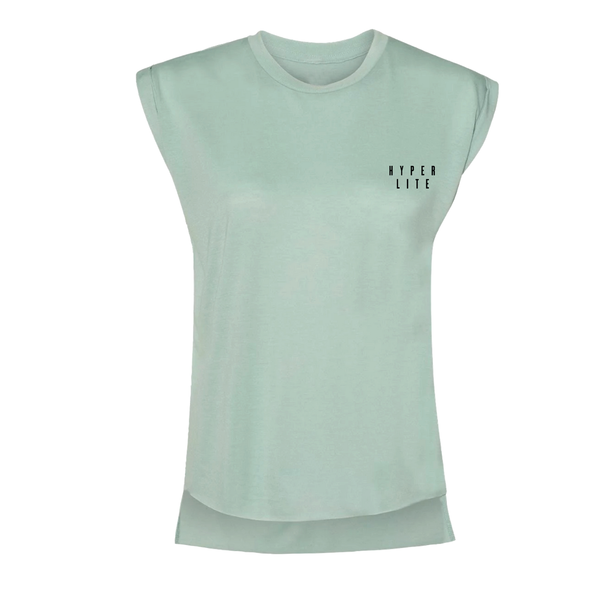 Light green Cadence Womens Tee, HYPER LITE text, made socially conscious.