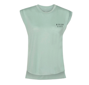 Light green Cadence Womens Tee, HYPER LITE text, made socially conscious.