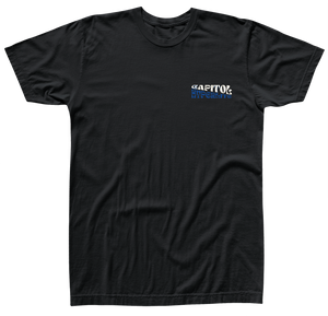 Vintage black Capitol Tee, CAPITOL HYPOCRITE logo, sustainably crafted.