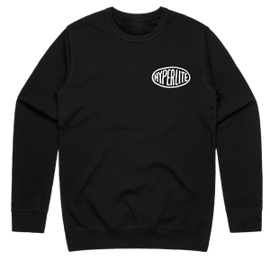 Everyday Crew, relaxed black sweatshirt, Hyperlite logo on chest.