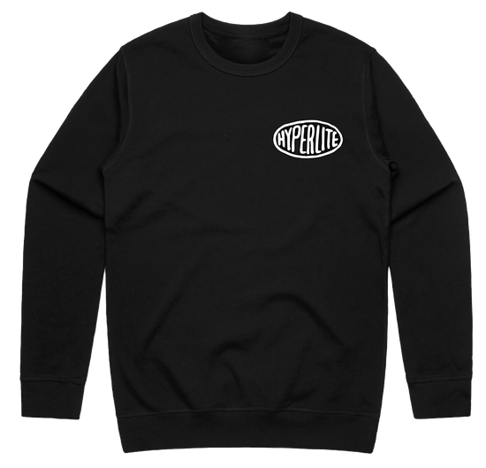 Everyday Crew, relaxed black sweatshirt, Hyperlite logo on chest.