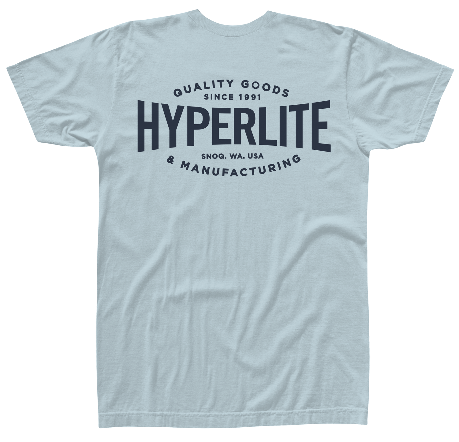 Light blue Landmark Tee in Airlume cotton with Hyperlite logo on the back.
