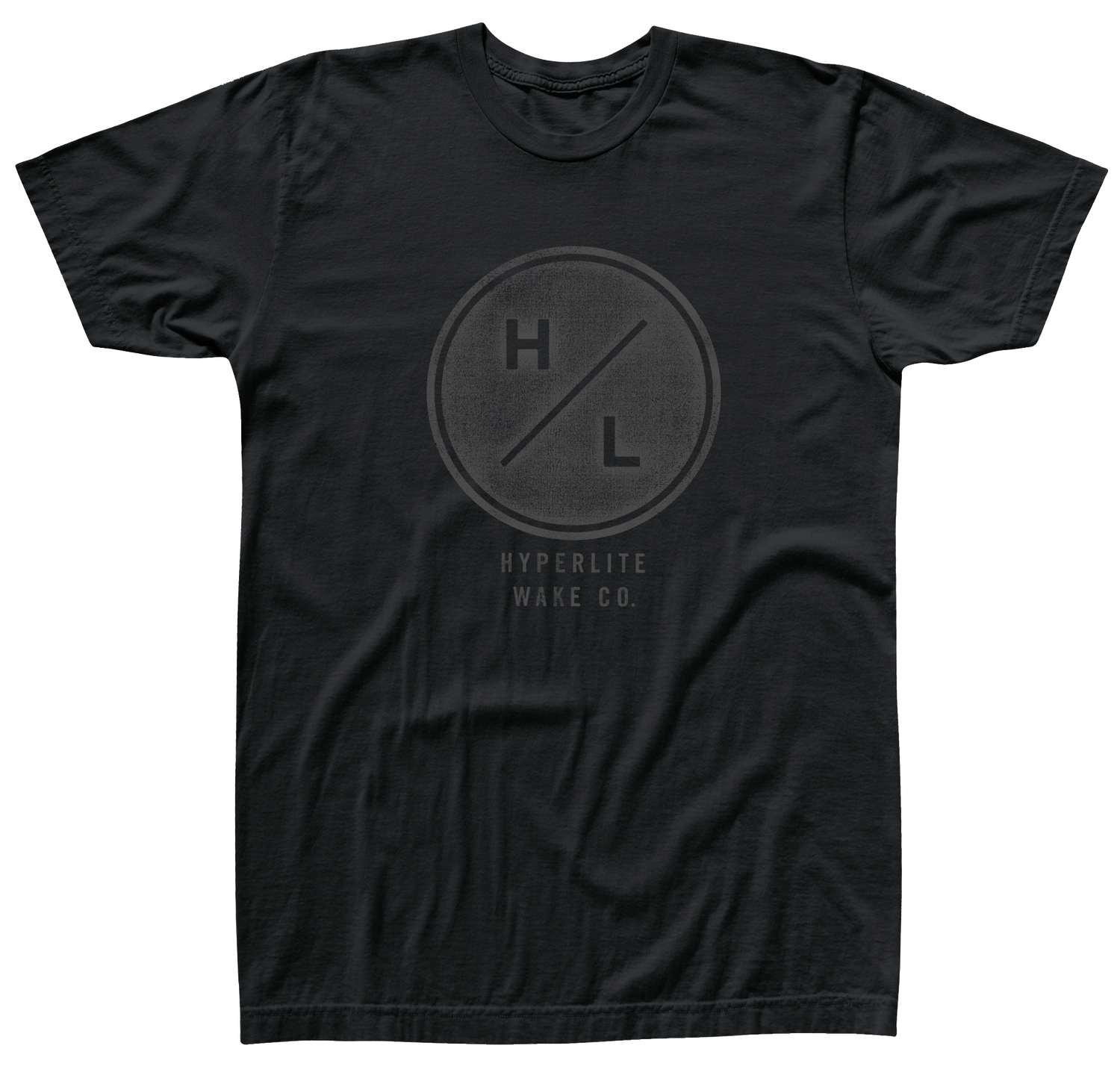 Outlier Tee Black: Retail fit with H L logo and HYPERLITE WAKE CO. text.