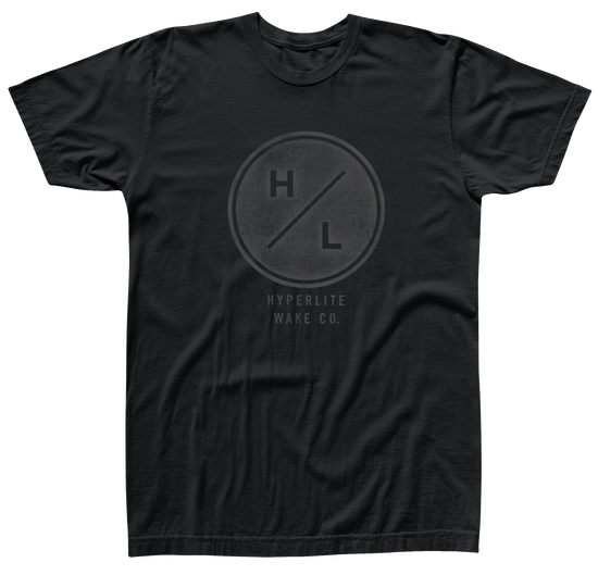 Outlier Tee Black: Retail fit with H L logo and HYPERLITE WAKE CO. text.