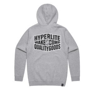 Heather gray Quality Goods hoodie with Hyperlite Wake Comp text.