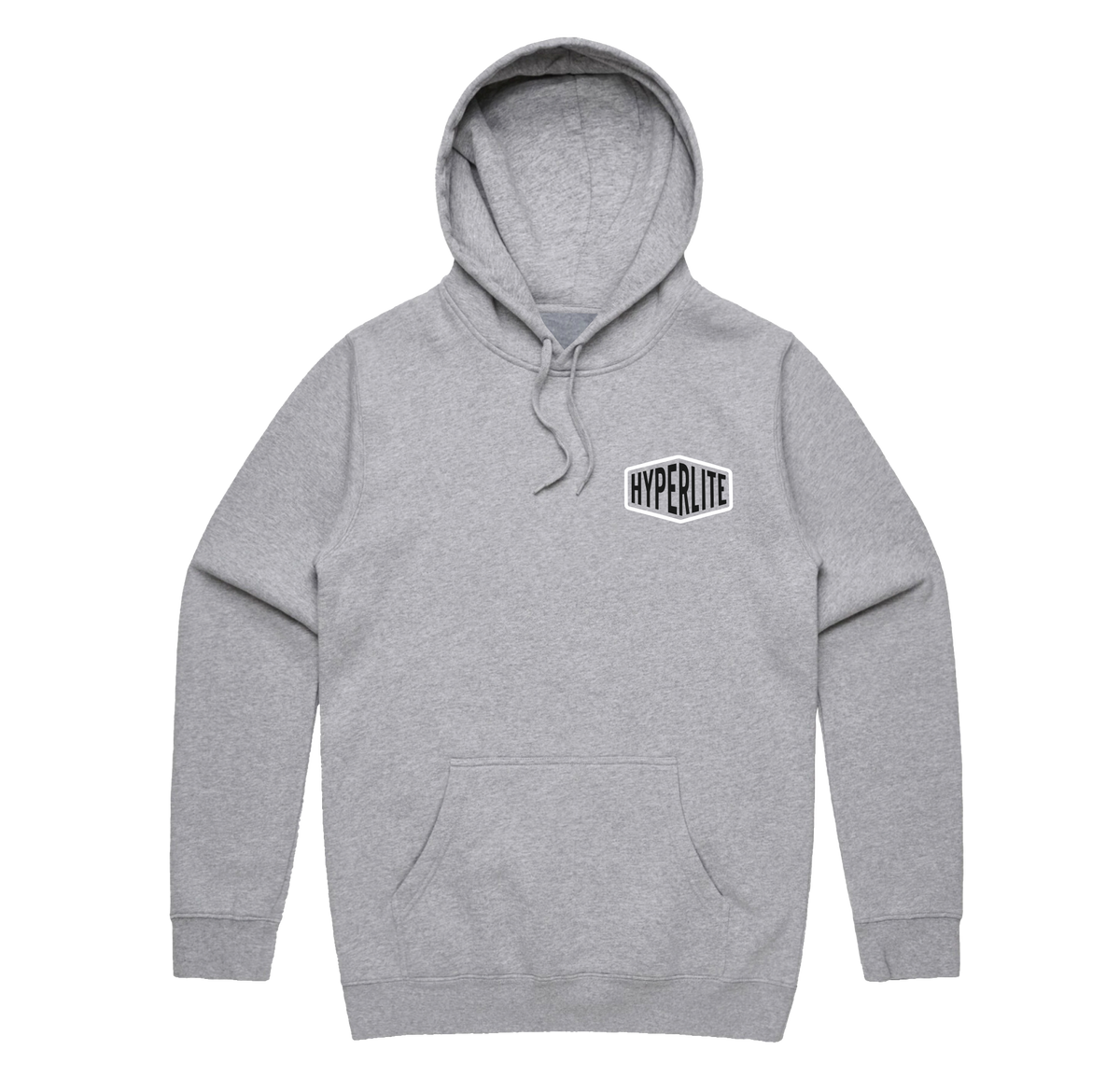 Quality Goods Hoodie Heather: heavyweight gray with preshrunk HYPERLITE chest logo.