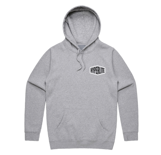 Quality Goods Hoodie Heather: heavyweight gray with preshrunk HYPERLITE chest logo.