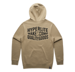 Quality Goods Hoodie Sand with Hyperlite Wake Comp text on anti-pill fleece.