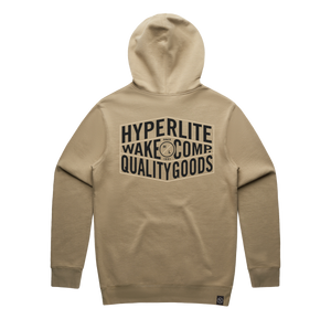 Quality Goods Hoodie Sand with Hyperlite Wake Comp text on anti-pill fleece.