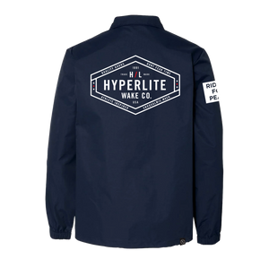 Riders Coach Jacket with Hyperlite Wake Co. logo and Ride for Peace sleeve, nylon shell.